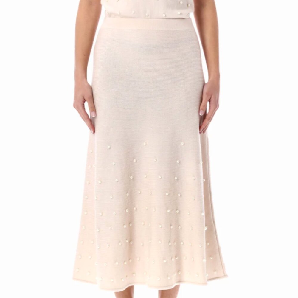 Zimmermann Hypnotic Beaded Midi Skirt in Chalk Beige & White - Size US 6 (NWT)